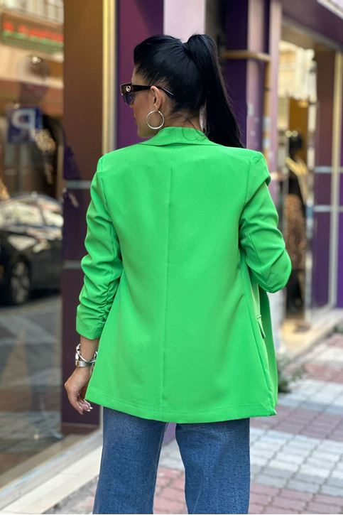 Kol Büzgülü İçi Astarlı Blazer Ceket-Yeşil