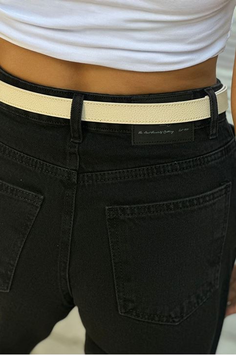 Gold Toka Detaylı Deri kemer-Krem