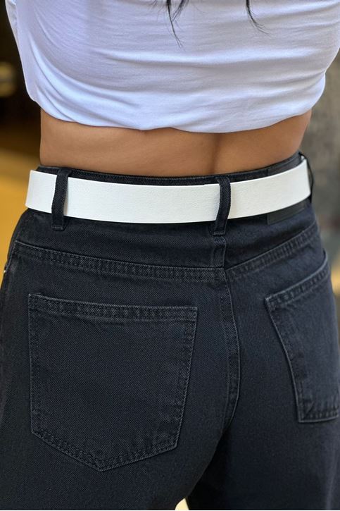 Yılanlı Tokalı Deri Kemer-Beyaz