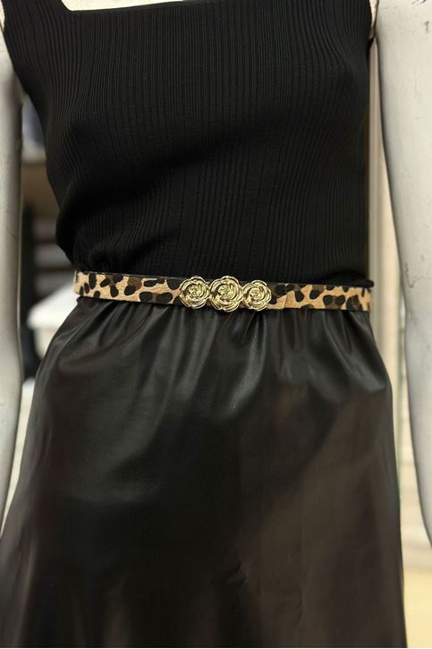 Gül Tokalı Süet Leopar Kemer-Leopar