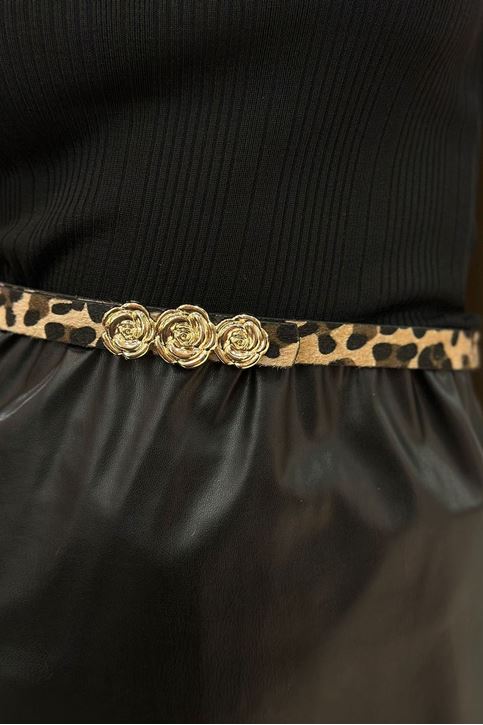 Gül Tokalı Süet Leopar Kemer-Leopar