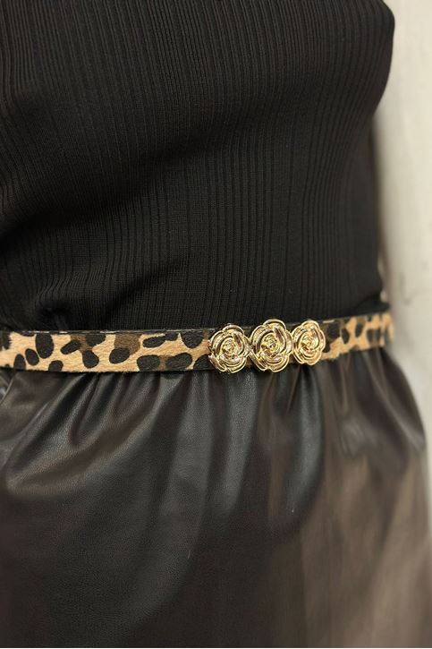 Gül Tokalı Süet Leopar Kemer-Leopar