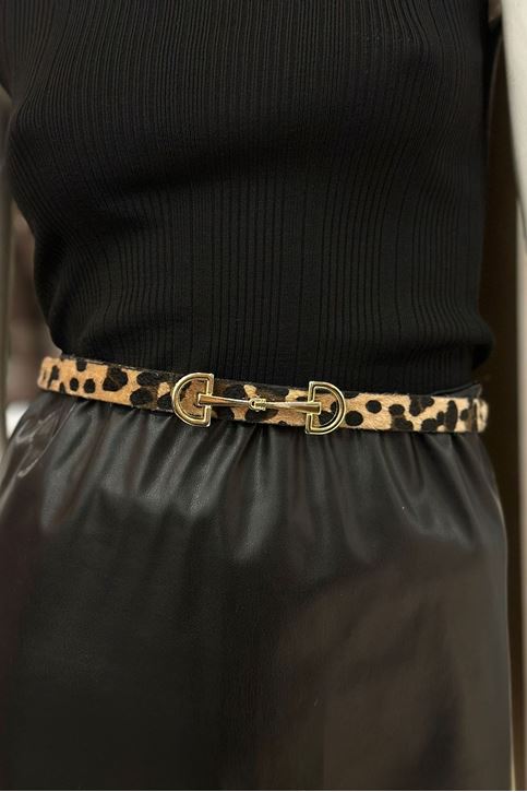 Kilit Toka Detaylı Leopar Desen Kemer-Leopar