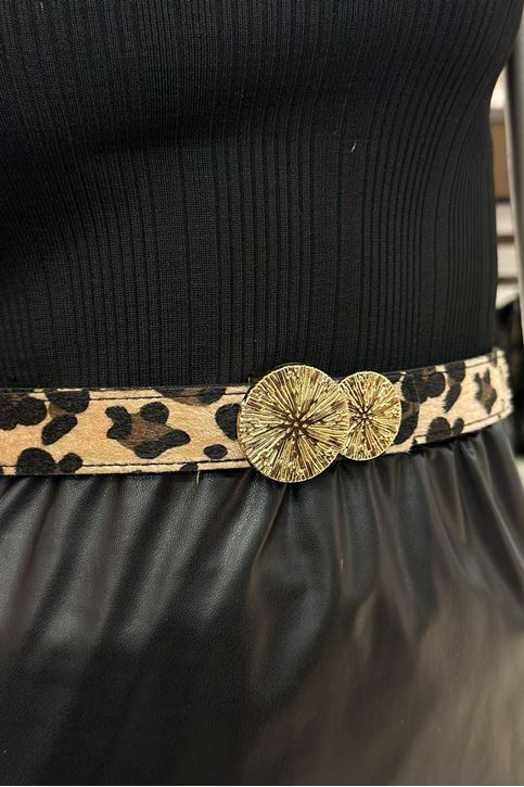 Çift Daire Tokalı Leopar Desen Kemer-Leopar