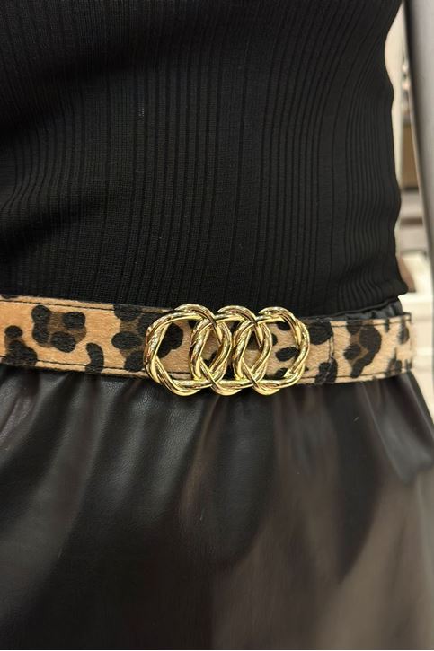 Halka Detaylı Süet Leopar Kemer-Leopar