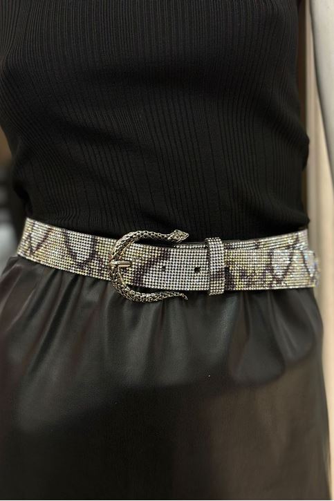 Yılan Taş Detaylı Tamamı Taş Kemer-Gümüş