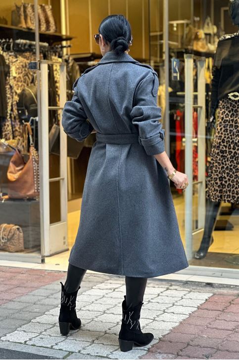 İçi Astarlı Oversize Kalıp Kaşe Kaban-Füme