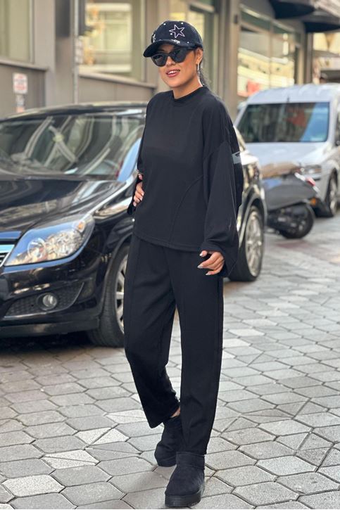 Çıma Detay Salaş Doku İkil Takım-Siyah