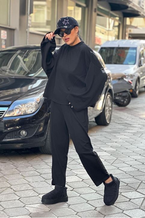 Çıma Detay Salaş Doku İkil Takım-Siyah