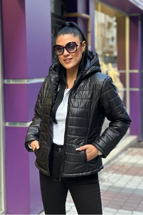 Kapşonlu İçi Siyah Astarlı Silimfit Mont-Siyah