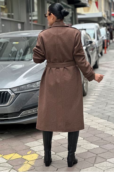 İçi Astarlı Oversize Kalıp Kaşe Kaban-Kahve