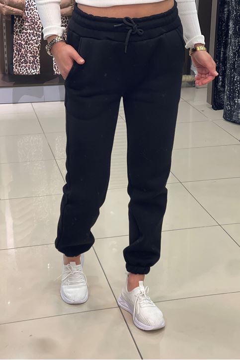 Beli Ve Paçası Lastikli Üç İplik Polar Eşofman Alt-Siyah