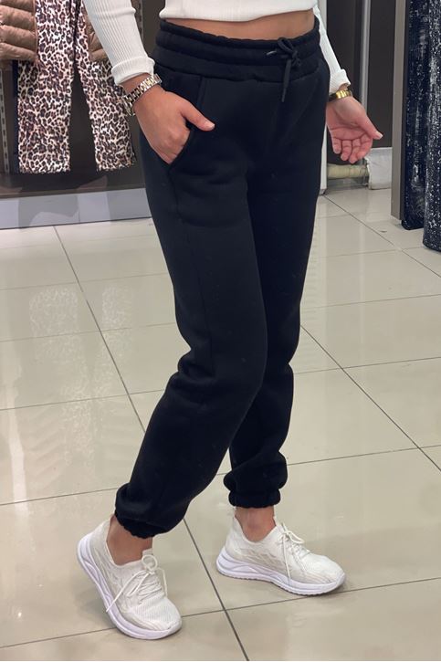 Beli Ve Paçası Lastikli Üç İplik Polar Eşofman Alt-Siyah