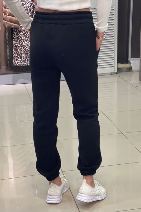 Beli Ve Paçası Lastikli Üç İplik Polar Eşofman Alt-Siyah