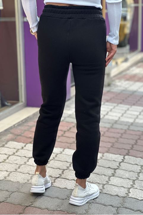 Beli Ve Paçası Lastikli Yazılı Üç İplik Eşofman Alt-Siyah