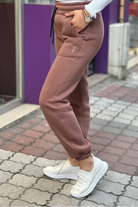 Beli Ve Paçası Lastikli Yazılı Üç İplik Eşofman Alt-Somon