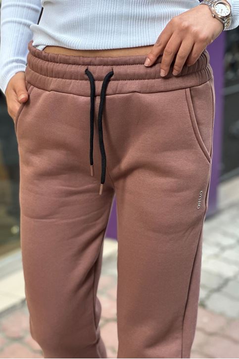 Beli Ve Paçası Lastikli Yazılı Üç İplik Eşofman Alt-Somon