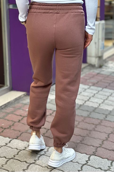 Beli Ve Paçası Lastikli Yazılı Üç İplik Eşofman Alt-Somon