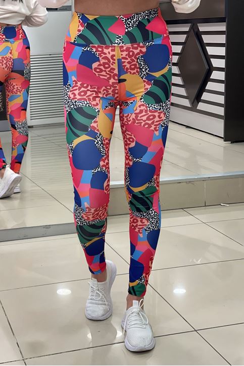 Yüksek Bel Korse Özellikli Leopar Renk Desen Dijital Tayt-Renkli