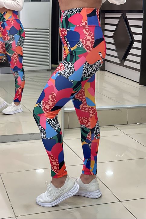 Yüksek Bel Korse Özellikli Leopar Renk Desen Dijital Tayt-Renkli