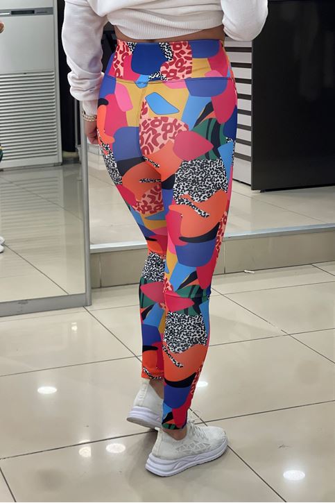 Yüksek Bel Korse Özellikli Leopar Renk Desen Dijital Tayt-Renkli