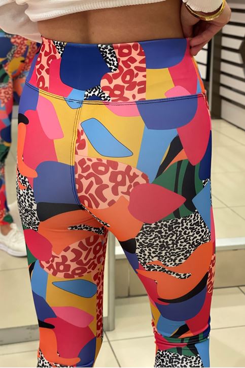 Yüksek Bel Korse Özellikli Leopar Renk Desen Dijital Tayt-Renkli