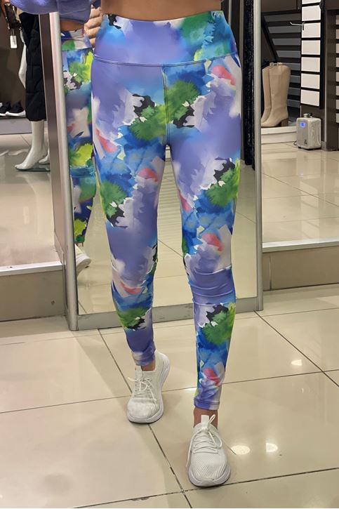 Yüksek Bel Korse Özellikli Renk Batic Desen Dijital Tayt-Lila