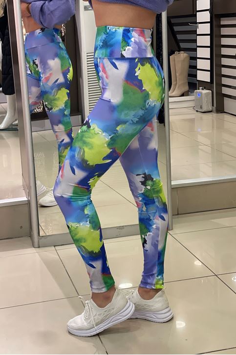 Yüksek Bel Korse Özellikli Renk Batic Desen Dijital Tayt-Lila