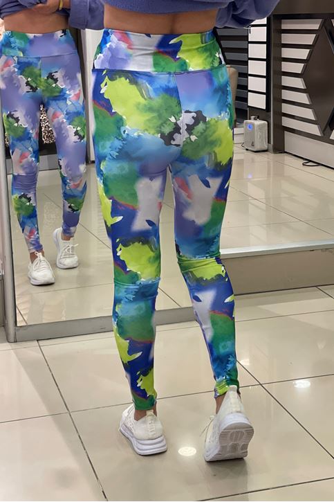 Yüksek Bel Korse Özellikli Renk Batic Desen Dijital Tayt-Lila