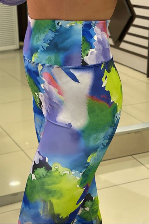 Yüksek Bel Korse Özellikli Renk Batic Desen Dijital Tayt-Lila