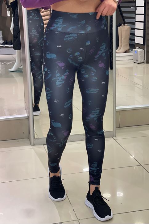 Yüksek Bel Korse Özellikli Batik Baskılı Dijital Tayt-siyahdesenli