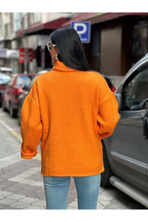 Balıkçı Yaka Salaş Kol Triko Kazak-Hardal Sarı