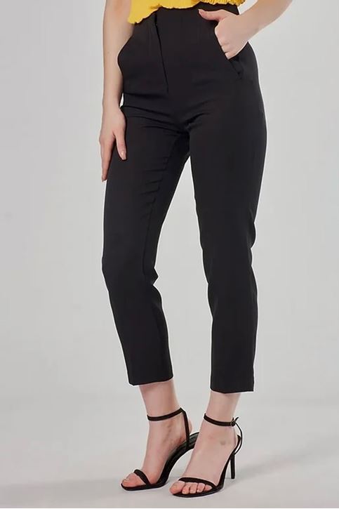 Bel Dikiş Detaylı Kumaş Pantolon-Siyah