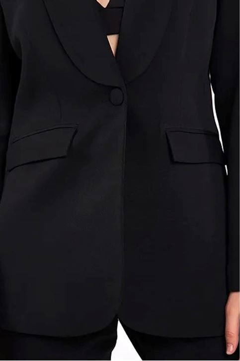 Tek Düğmeli Vatkalı Blazer Ceket-Siyah