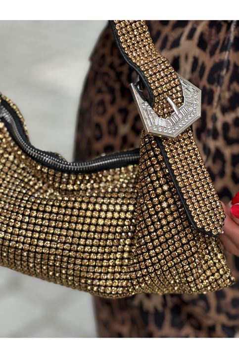 Portfoy Tamamı Taşlı Kemer Askı Detaylı Çanta-gold