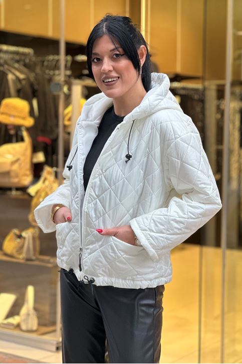 Cep Fermuarlı Kapitone Mont-Beyaz