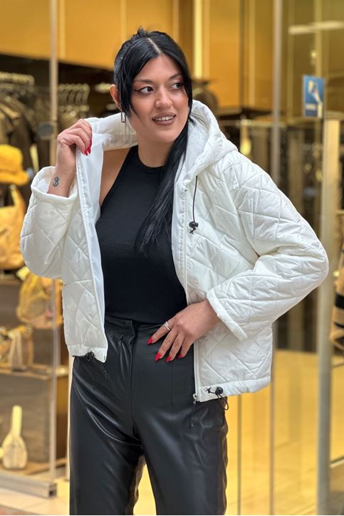 Cep Fermuarlı Kapitone Mont-Beyaz