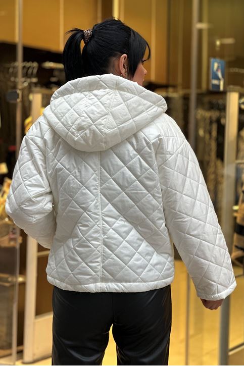 Cep Fermuarlı Kapitone Mont-Beyaz