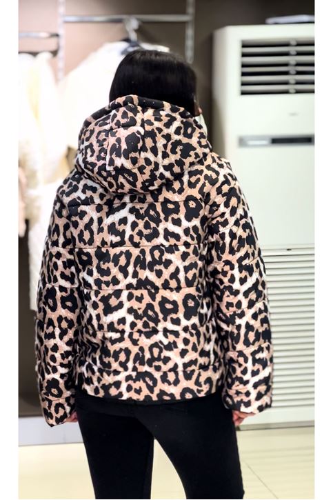 Leopar Desen Detaylı Şişme Mont-Vizon