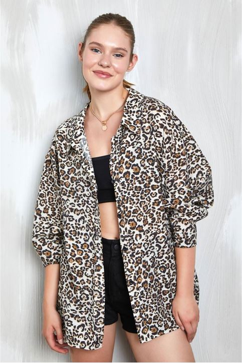 Leopar Desen Salaş Oversize Gömlek-Leopar