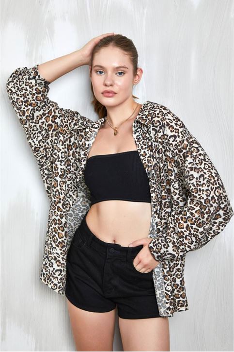 Leopar Desen Salaş Oversize Gömlek-Leopar