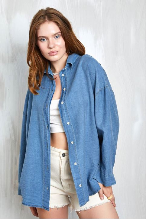 Salaş Kesim Denim Gömlek-Mavi