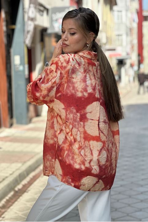 Batik Desenli Tek Cepli Salaş Gömlek-Turuncu