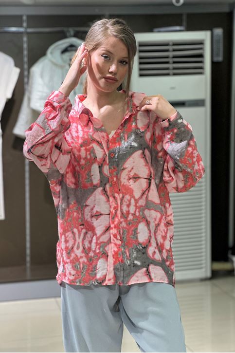 Batik Desenli Tek Cepli Salaş Gömlek-Kırmızı