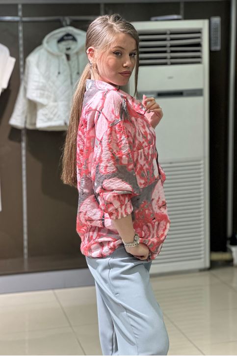 Batik Desenli Tek Cepli Salaş Gömlek-Kırmızı