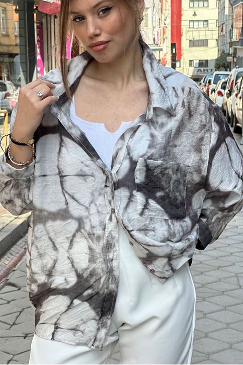 Batik Desenli Tek Cepli Salaş Gömlek-Gri