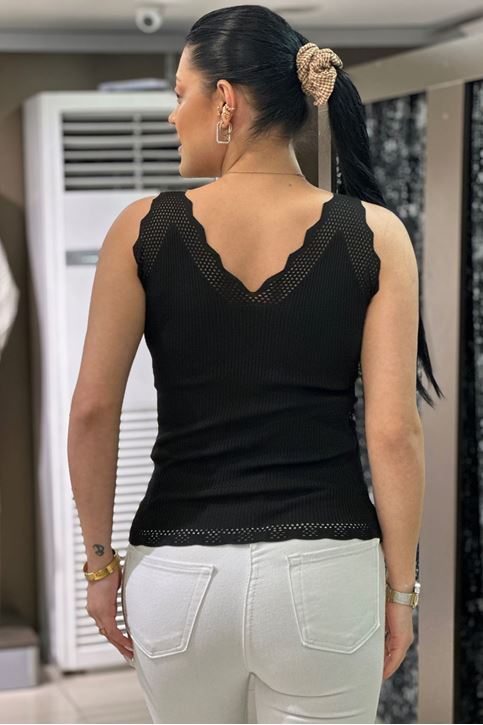 Merdiven Yaka Fitilli Dantel Detay Askılı-Siyah