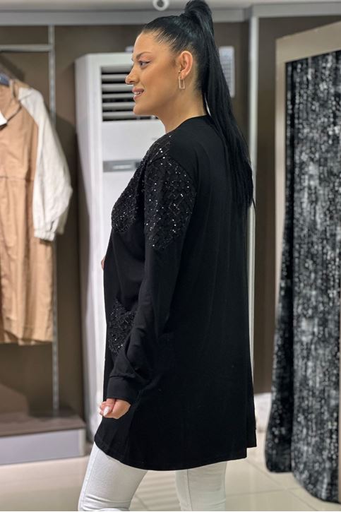 Pulpayet Örüntü Detay Cepli Hırka-Siyah