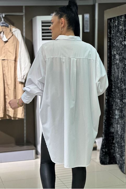 Oversize Kesim Salaş Uzun Gömlek-Beyaz