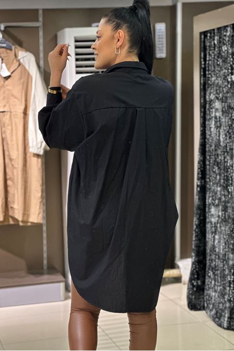 Oversize Kesim Salaş Uzun Gömlek-Siyah